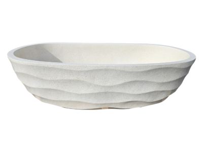baignoire ilot couleur beige en pierre terrazzobali
