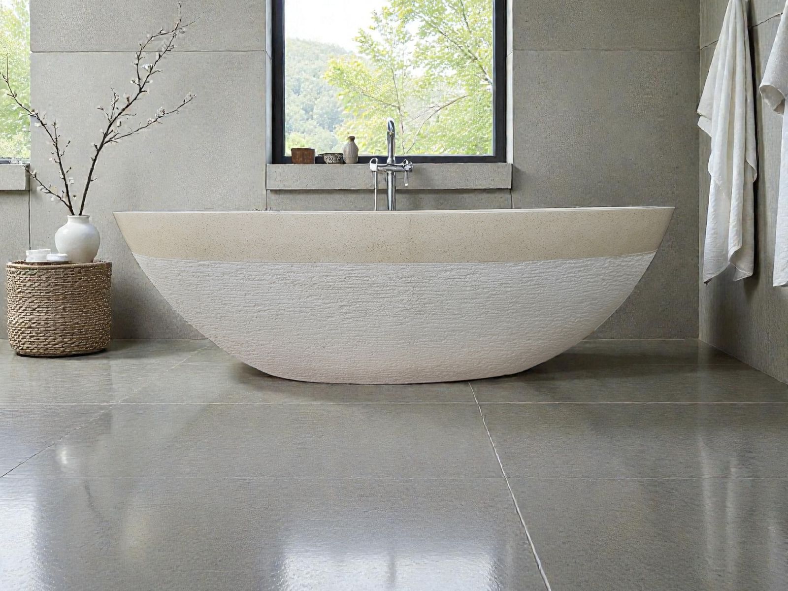 baignoire ilot beige 170 cm en pierre