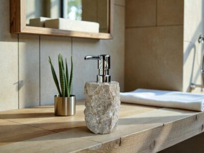 distributeur de savon en marbre beige