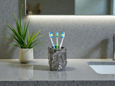 gobelet de brosse a dent en marbre gris naturel