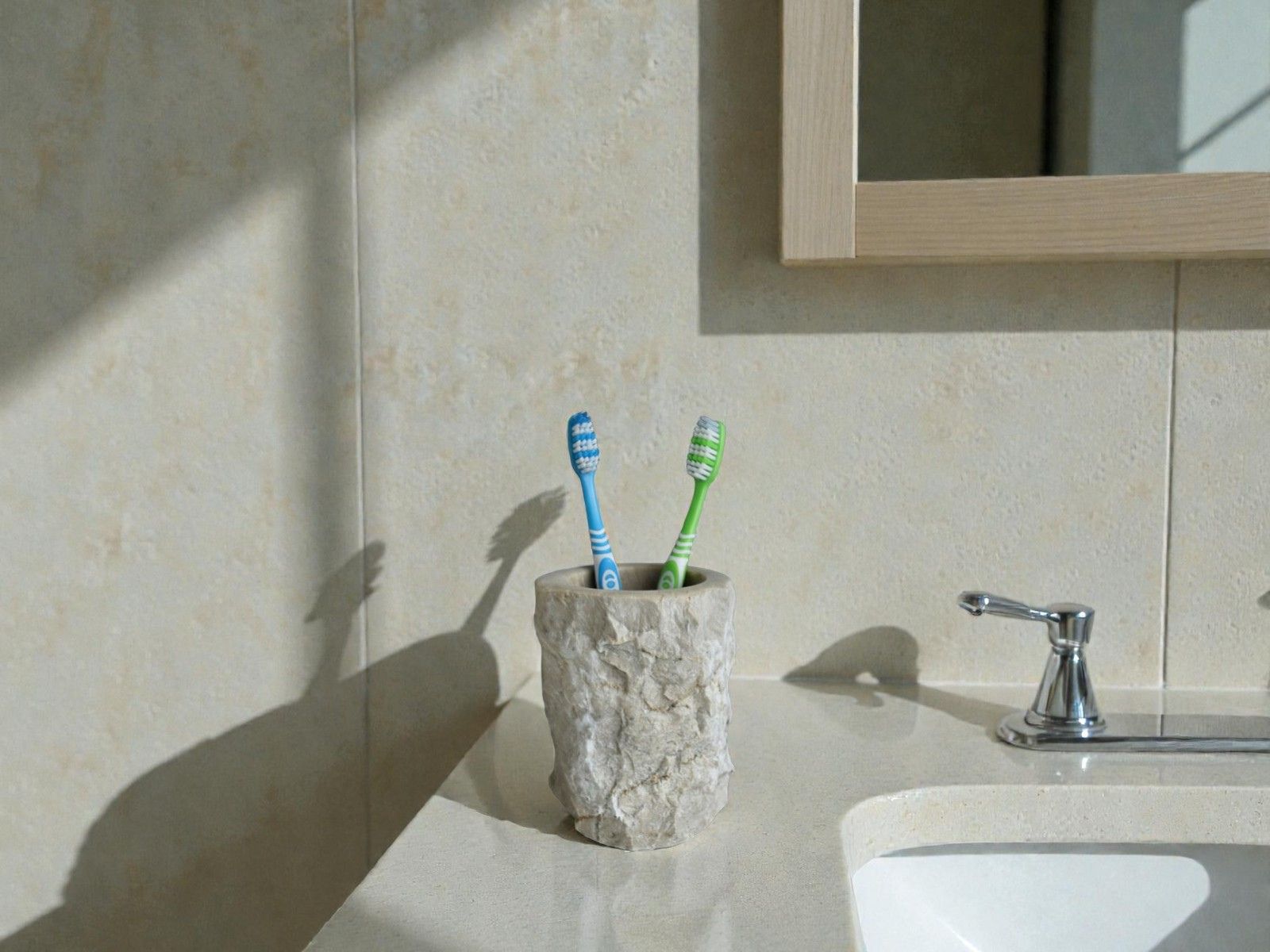 gobelet de salle de bain en marbre beige