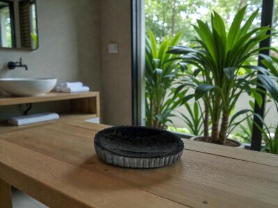 porte savon en bois fossilise noir