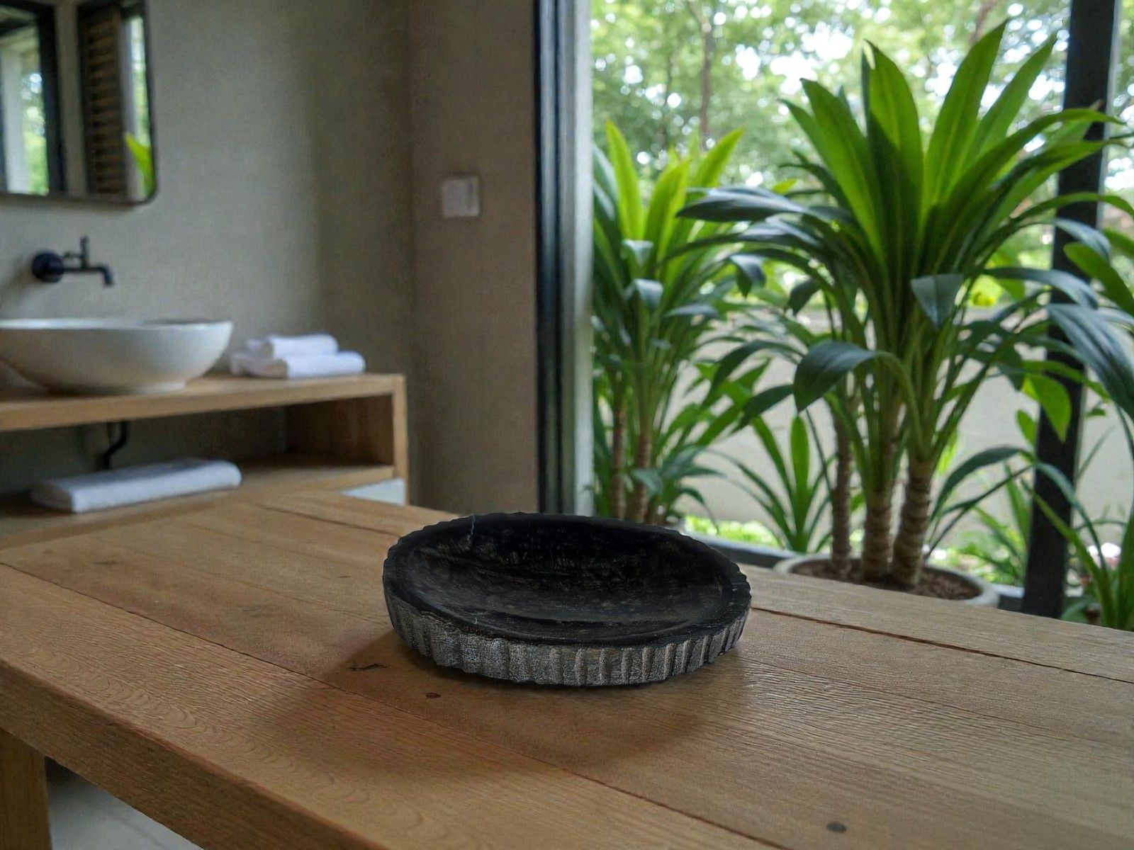 porte savon en bois fossilise noir