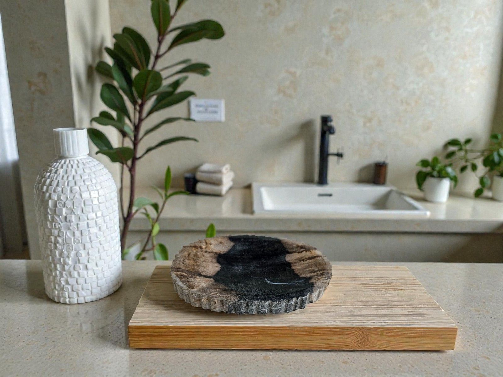 porte savon en bois fossilise veinage naturel