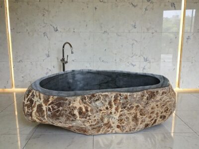baignoire ilot en pierre de riviere calathea