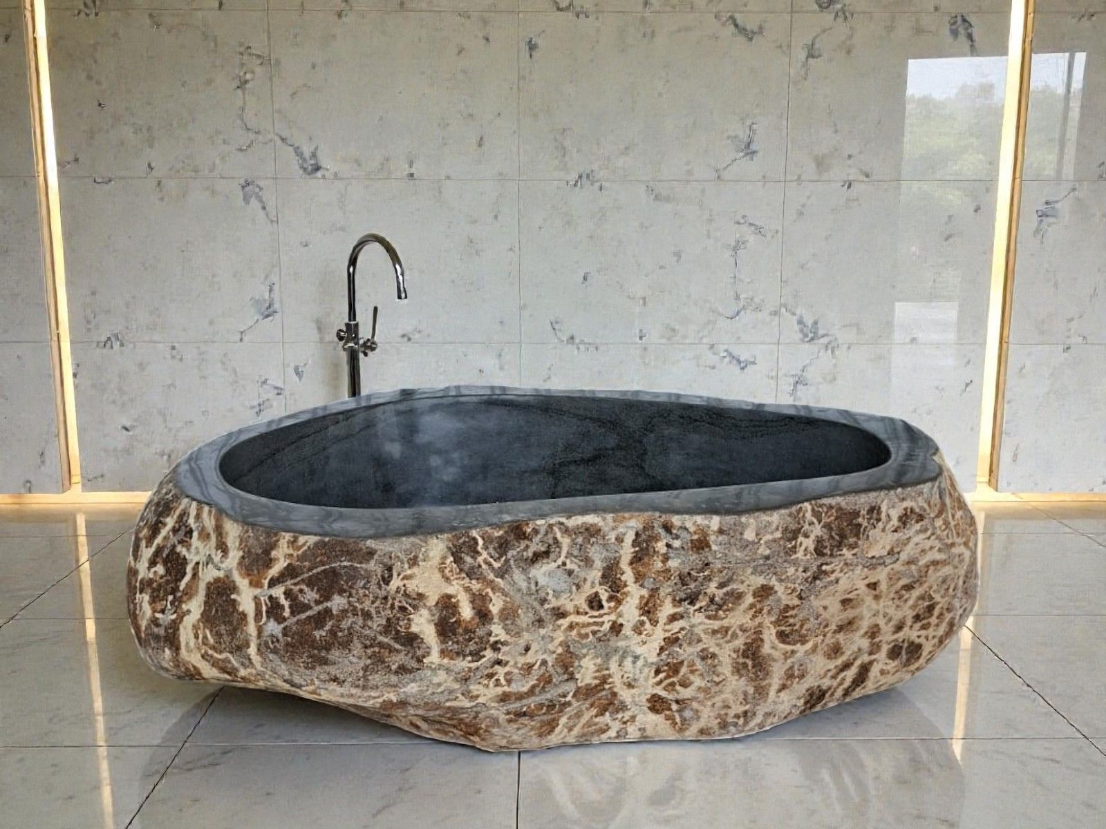 baignoire ilot en pierre de riviere calathea